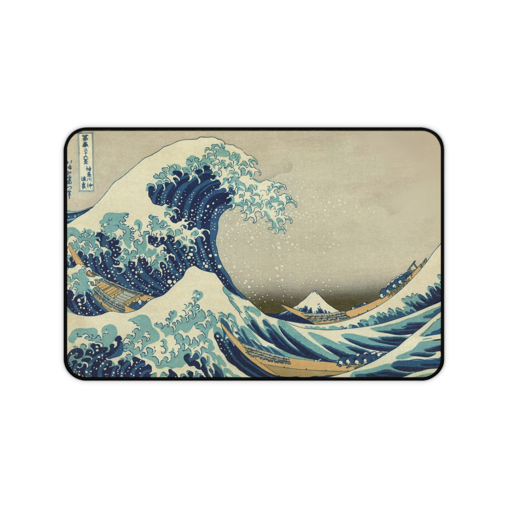 The Great Wave deskmat — Hokusai's ukiyo-e wave in ink and cream, printed edge to edge on a neoprene desk mat