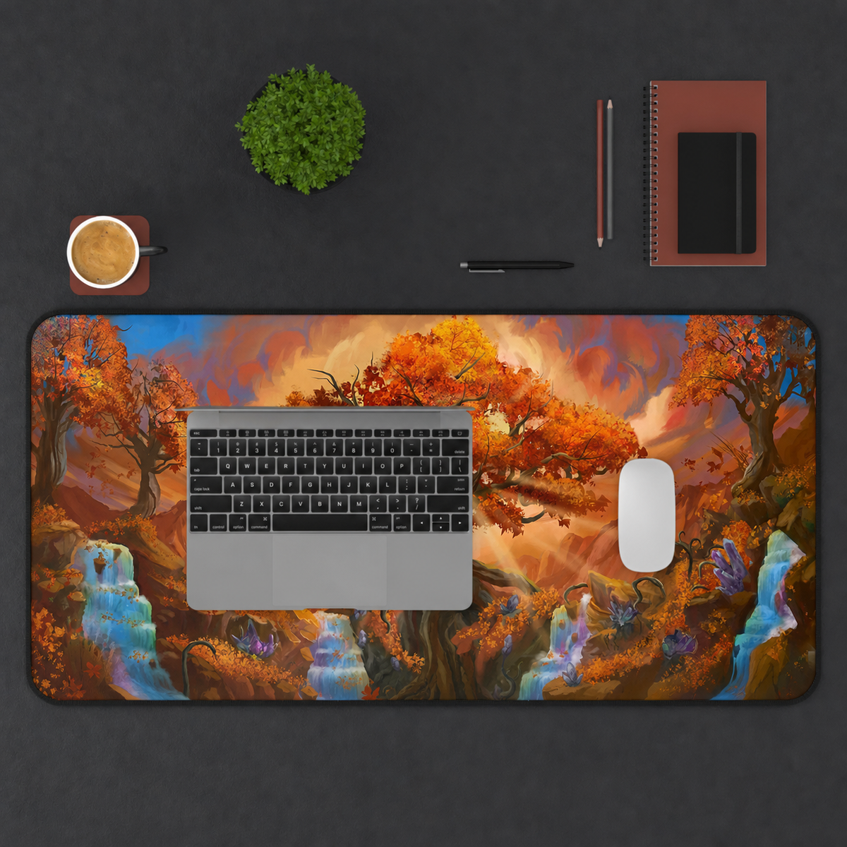 Autumn 16 by 36 deskmat top-down workspace view