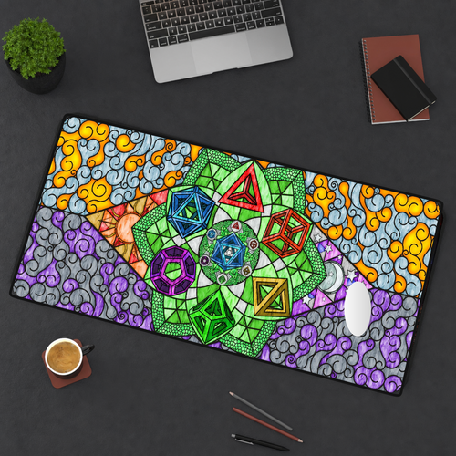 Elemental Uprise printed mat in an angled workspace.