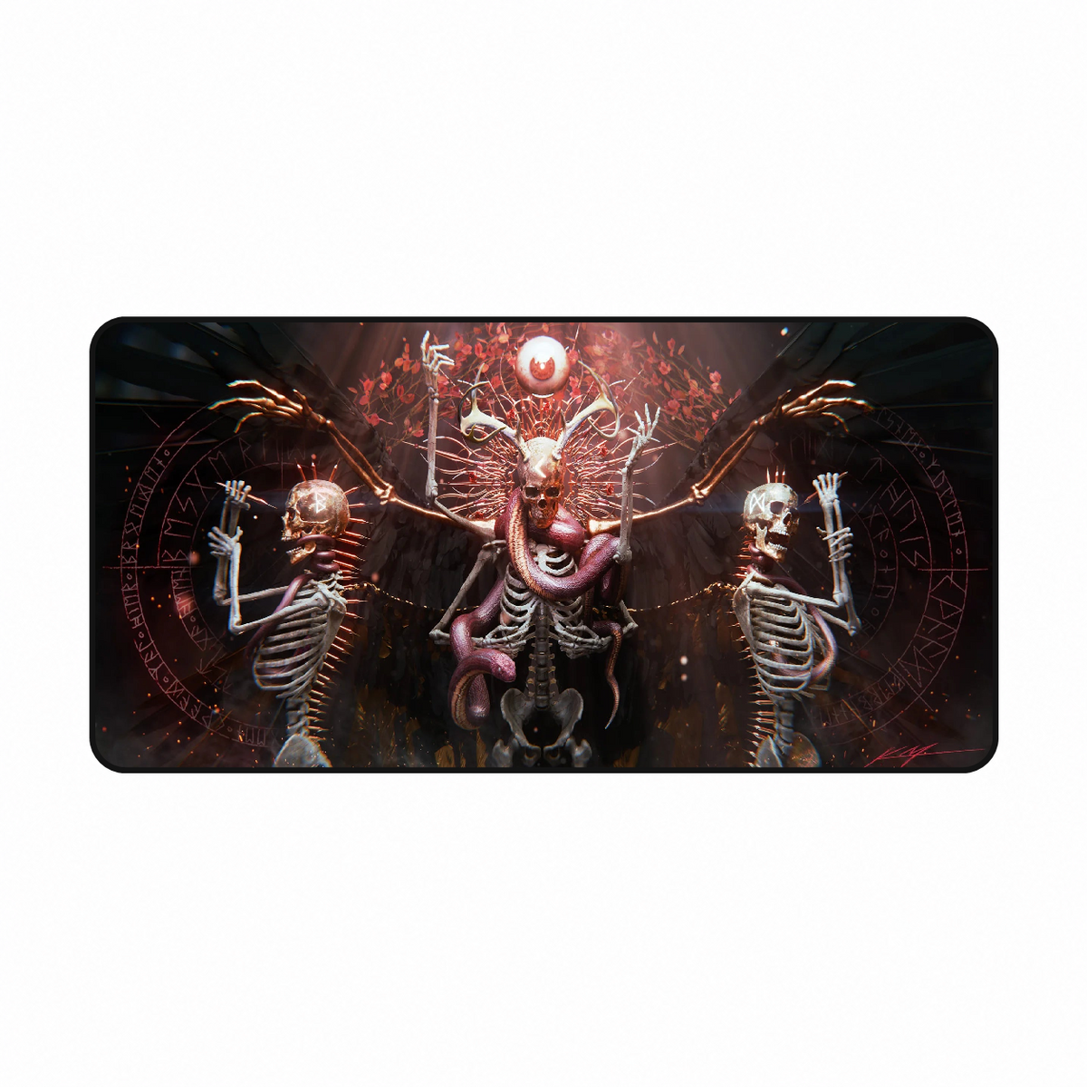 Icarus Rebirth printed mat, front view.