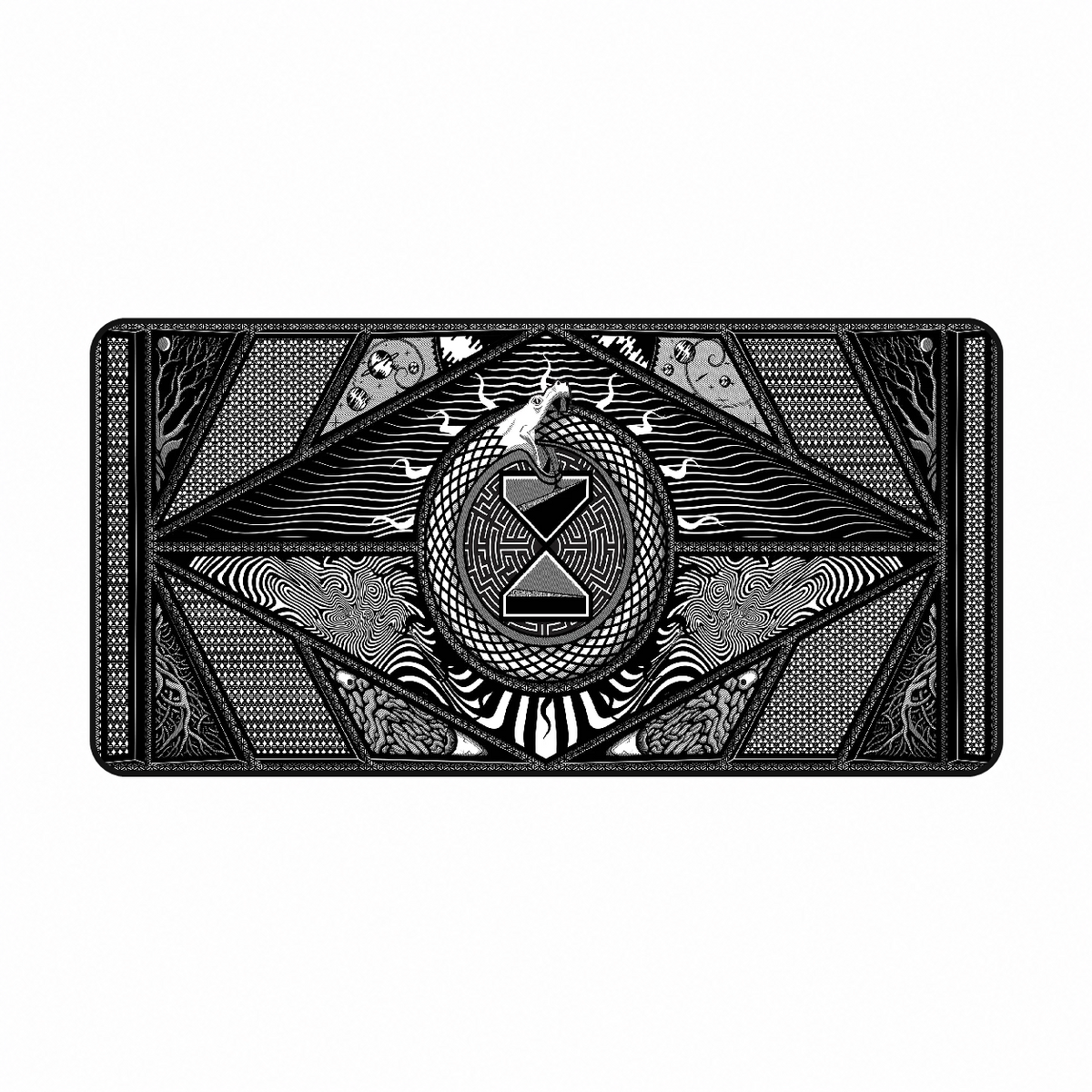 Ouroboros printed mat, front view.